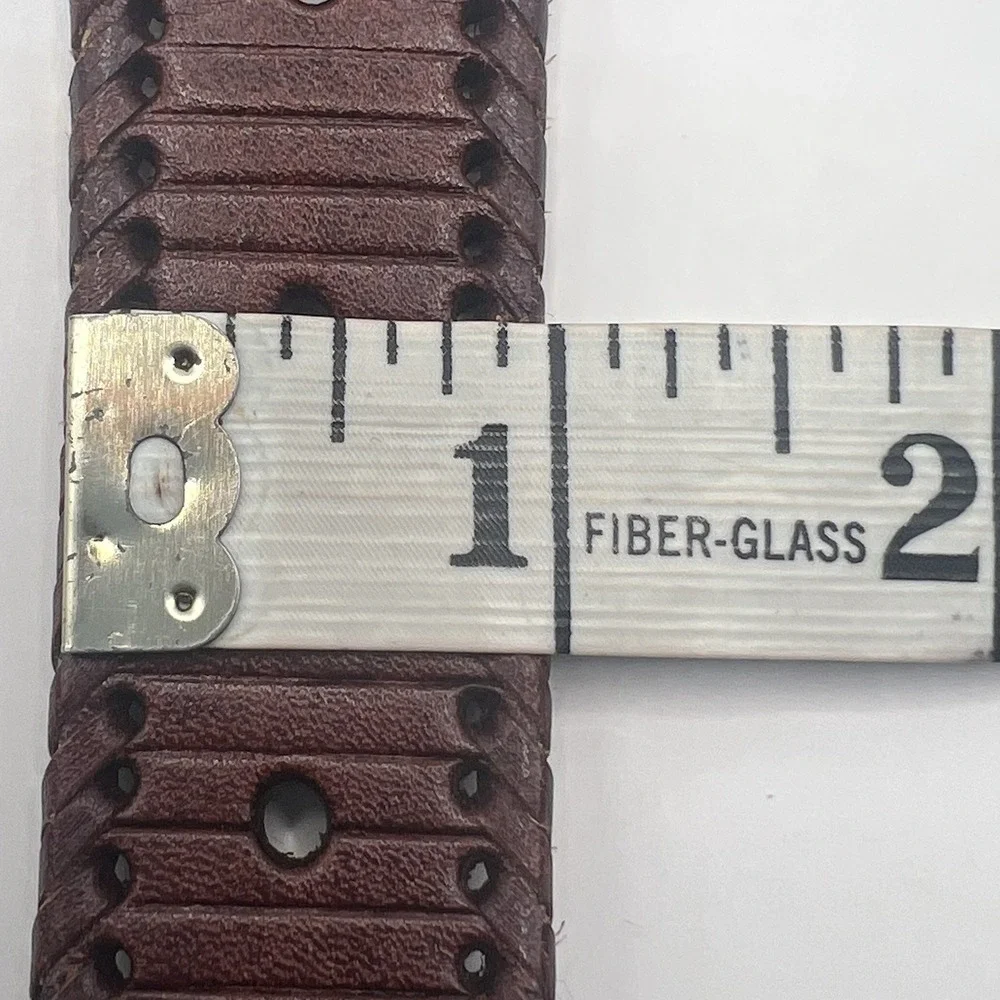 Remington Ribbed Italian Leather‎ Brass Buckle Belt Sz 32 Brown Whipstich Detail